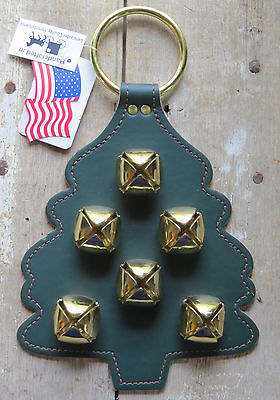 #ad Christmas Tree Sleigh Bell Dog Door Chime Amish Handmade USA Brass Leather $39.97