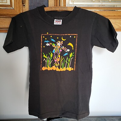 #ad Vtg 90s Halloween Scarecrow Contest T Shirt Youth M Single Stitch Anvil Nut Tree $21.99
