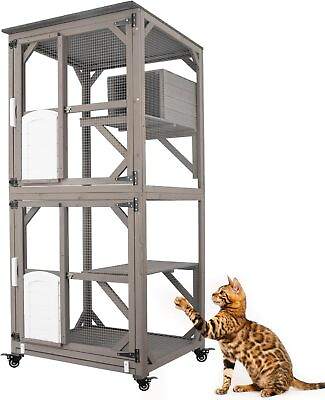 #ad PETSCOSSET Large Cat House Outdoor Cat Enclosures Catio on Wheels with Window $229.99