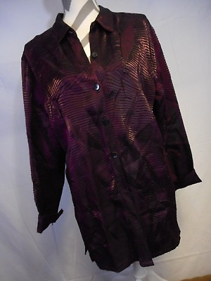 #ad Chicos sz 2 Large Purple Button Up Collar Womens Textured Metallic Color Rayon amp; $19.80