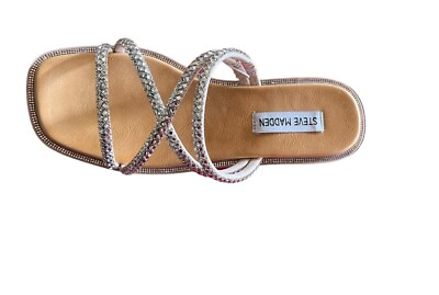 #ad #ad Steve Madden Womens Size 10 Sandals Slip On Silver Rhinestones Bling Ladies $14.99