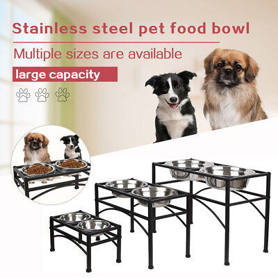 #ad Double Elevated Raised Dog Pet Feeder Bowl Stainless Steel Food Water Stand Tray $28.99