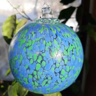 #ad Hanging Glass Ball 4quot; Diameter Periwinkle amp; Sea Green Specks 1 HB18 1 $17.00
