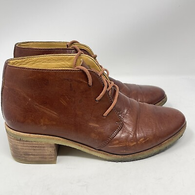#ad Clarks Originals Booties Womens 7.5 Brown Leather Block Heeled Chukka Lace Up $19.99