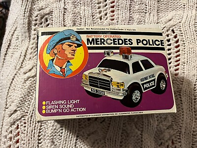 #ad Vintage Hong Kong Plastic Battery Operated Police Car Toy Mercedes NEW IN BOX $99.99