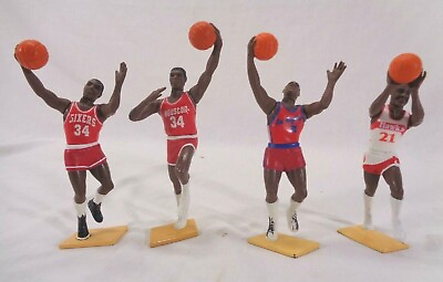 #ad 4 Vintage Starting Lineup NBA Figures Manning Barkley Olajuwon Wilkins $19.98