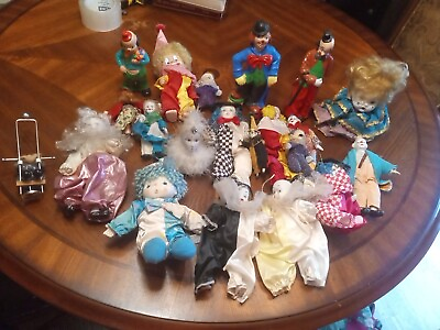 #ad Vtg Porcelain Jester Doll Clowns Multicolor various sizes lot #4. 20 pieces $175.00