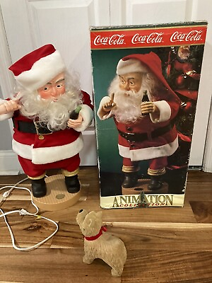 #ad 1991 Coca Cola Animation Collection 24quot; Tall Santa With Dog Original Box WORKING $84.89