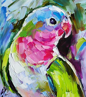 #ad original oil painting Parrot bird colorful pet portrait artwork animals wall art $60.00
