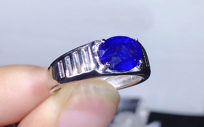 #ad Natural 2 Ct Royal Blue Sapphire Sterling Silver 925 Handmade Neelam Women Ring $118.00
