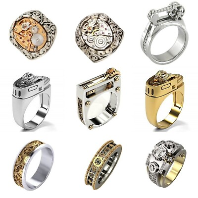 #ad Wholesale 10pcs New geometric mechanical bicolor unisex Silver gold ring Jewelry $18.99