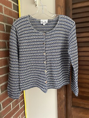 #ad Reba rose women#x27;s long sleeve sweater size M and blue brown white color $9.99