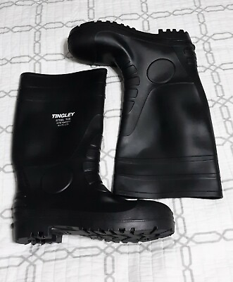 #ad MEN#x27;S TINGLEY HIGH RUBBER PVC STEEL TOE SOCK BLACK WATER BOOTS.SIZE 14 US $37.00