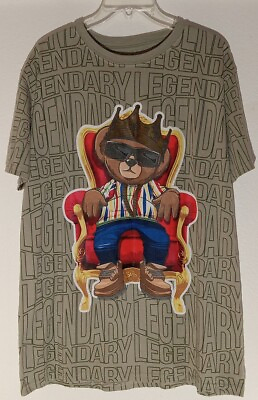 #ad Hustle Legendary T Shirt XL Mens Bear King Crown Throne Grapic Crew Neck $19.99