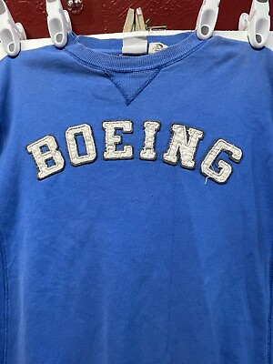 #ad Boeing Blue Sweatshirt Mens Size S Long Sleeve Crew Neck Cotton Airplane Airline $19.99