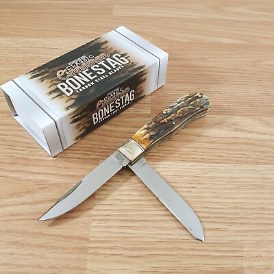 #ad Rough Ryder Jumbo Trapper Pocket Knife Carbon Steel Blades Cinnamon Stag Bone $29.69