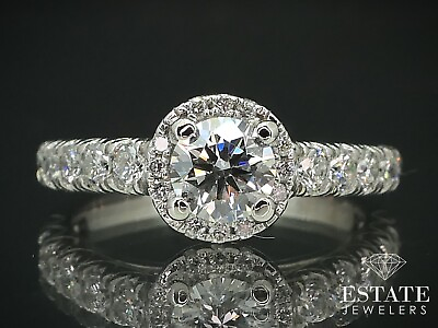 #ad 14k White Gold GIA Round Natural .88ctw Diamond Halo Engagement Ring 3g i15588 $1999.00