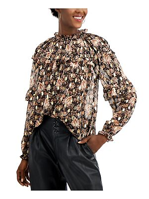 #ad INC Womens Black Sheer Floral Long Sleeve Top M $3.39