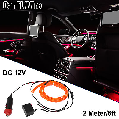 #ad 2 Meter 6ft Neon EL Wire String Strip Orange Light Glow for Car Interior Decor $10.99