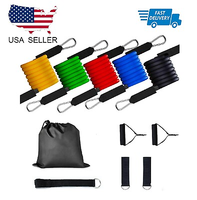 #ad Resistance bands Set Workout with Handles Heavy Tube Exercise Fitness Gym 11PCs $15.97