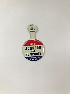 #ad ELECT JOHNSON and HUMPHREY VOTE DEM LAPEL PIN FOLD OVER PRESIDENTIAL CAMPAIGN $20.00