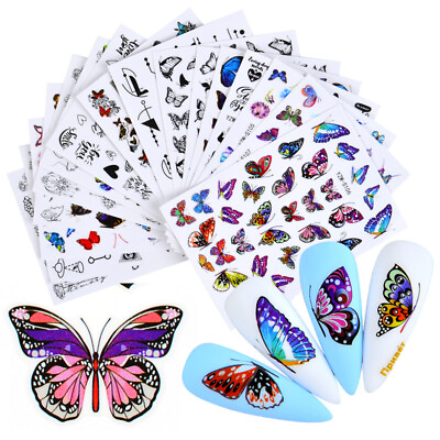 #ad Nail Stickers Butterfly Flower Nail Art DIY Waterproof Adhesive Transfer Decal C $0.99