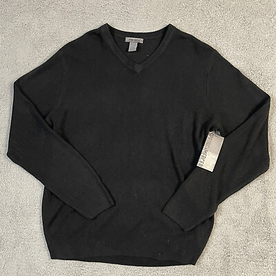 #ad Spring Mercer Mens Sweater Size Large Black V Neck Long Sleeve Acrylic NEW $25.49