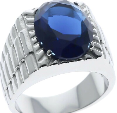 #ad 12 Carat Oval Blue sapphire simulated mens ring 316 Stainless Steel size 8 T56 $19.36