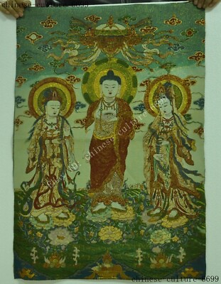 #ad 36quot;Tibetan Buddhism Cloth thangka Kwan Yin Shakyamuni Buddha 3 god Statue Tangka $19.00