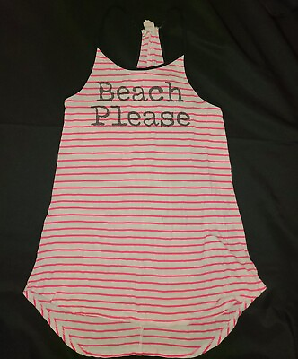#ad Pre Owned OP Tank Top White And Pink Stripe Beach Please Size M 7 9 $3.50