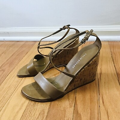 #ad Colin Stuart Strappy Wedge Sandals Size 7 Tan Nude Brown Leather Summer $18.99