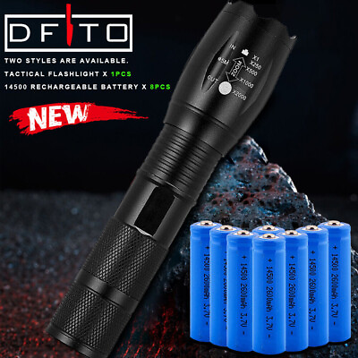 #ad LED Tactical Flashlight 8PCS 2600mAh Li Ion Batteries 3.7V Rechargeable Batterie $21.84