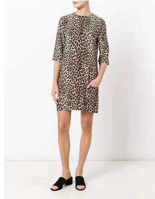 #ad Equipment Femme Aubrey Silk Leopard Print Mini Dress Pockets Women#x27;s Medium V11 $48.00