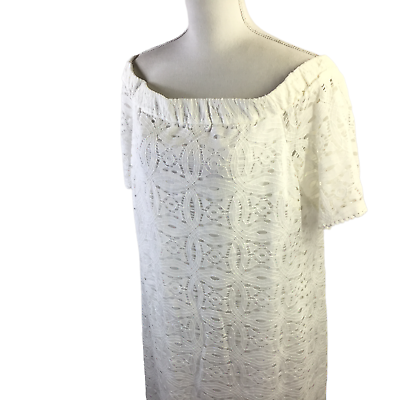 #ad Chico#x27;s Dress Lace NWT Off the Shoulder White Size 2 L 12 Lined Short Sleeve $41.77