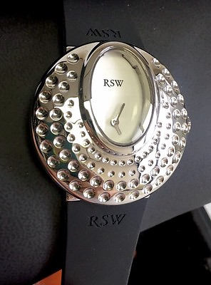 #ad RSW Women#x27;s 7130.BS.R1.Q2.00 Moonflower Dot Engraved Black Rubber Watch $199.99