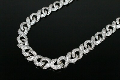 #ad PDJ 14mm CUBAN MIAMI Figure 8 quot;Squot; Chain Necklace 25ct VVS1 Lab Sim. Diamond $149.95