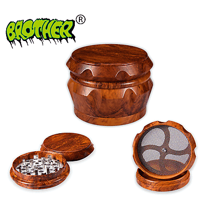 #ad Large WOOD Tobacco Herb Grinder 4 Piece 2.5#x27;#x27; Smoke Crusher Muller Magnetic LID $9.99