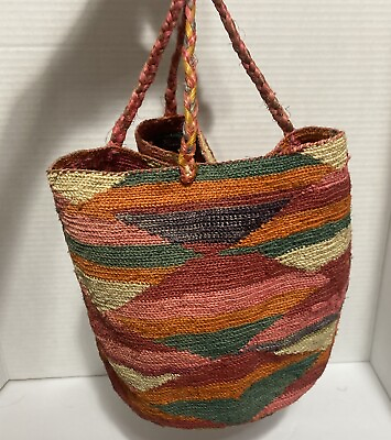#ad Vintage Shigra Ecuadorian Hand Woven Collectible Colorful Bag $78.99