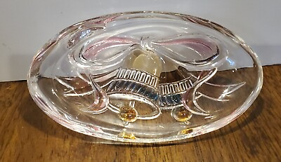 #ad Mikasa Holiday Bells Oval Candy Nut Dish Vintage 7 x 4 Inches Glass $14.99