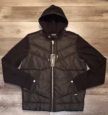 #ad Diesel Hybrid Hoodie Jacket Black Nylon Fleece Mens XL $150.00