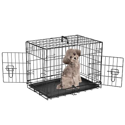 #ad Dog Crate 24 Inch Double Door Dog Cage with Divider Panel and Plastic Leak P... $43.65