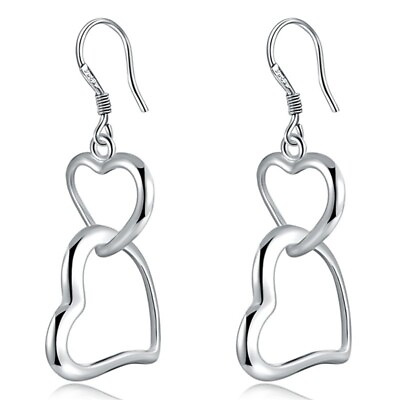 #ad Brand New 925 Silver Fashion Double Heart Earrings Jewelry Gift For Women $4.58