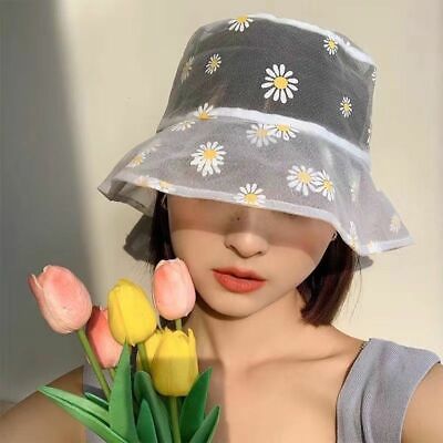 #ad Lace Flower Bucket Hats Embroidery Transparent Panama Cap Women Fashion Headwear $22.58