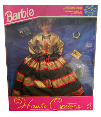 #ad VTG Barbie Haute Couture Fashions with Charm Inside Mattel Gold Red Black Gown $37.10