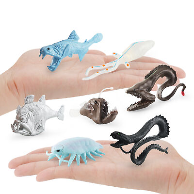 #ad 7pcs Sea Life Statues Anglerfish Squid Early Learning Underwater Sea Life Fish $12.49