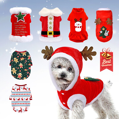 #ad Pet Christmas Costumes Santa Dog Clothes Winter Coats Outfit for Cats Small Dogs $8.49