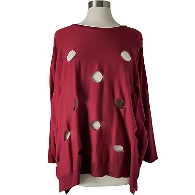 #ad Planet by Lauren G Hole Layering Top Sweater One Size OS Pima Cotton Red Maroon $65.00