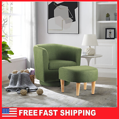 #ad Living Room Chairs Fabric Swivel Barrel Chair Round Accent Sofa Club with Stool $162.99