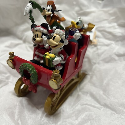 #ad Disney Parks Santa Mickey Mouse Friends Sleigh Figural Ornament New Hand Painted $33.90