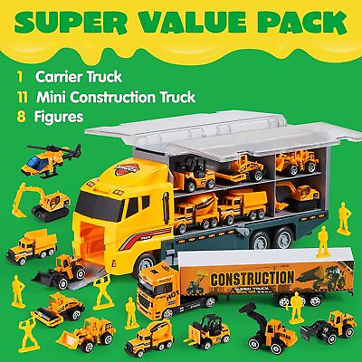 #ad 19 in 1 Die cast Construction Toy Truck Set with Little Figures Kids Gift $28.99